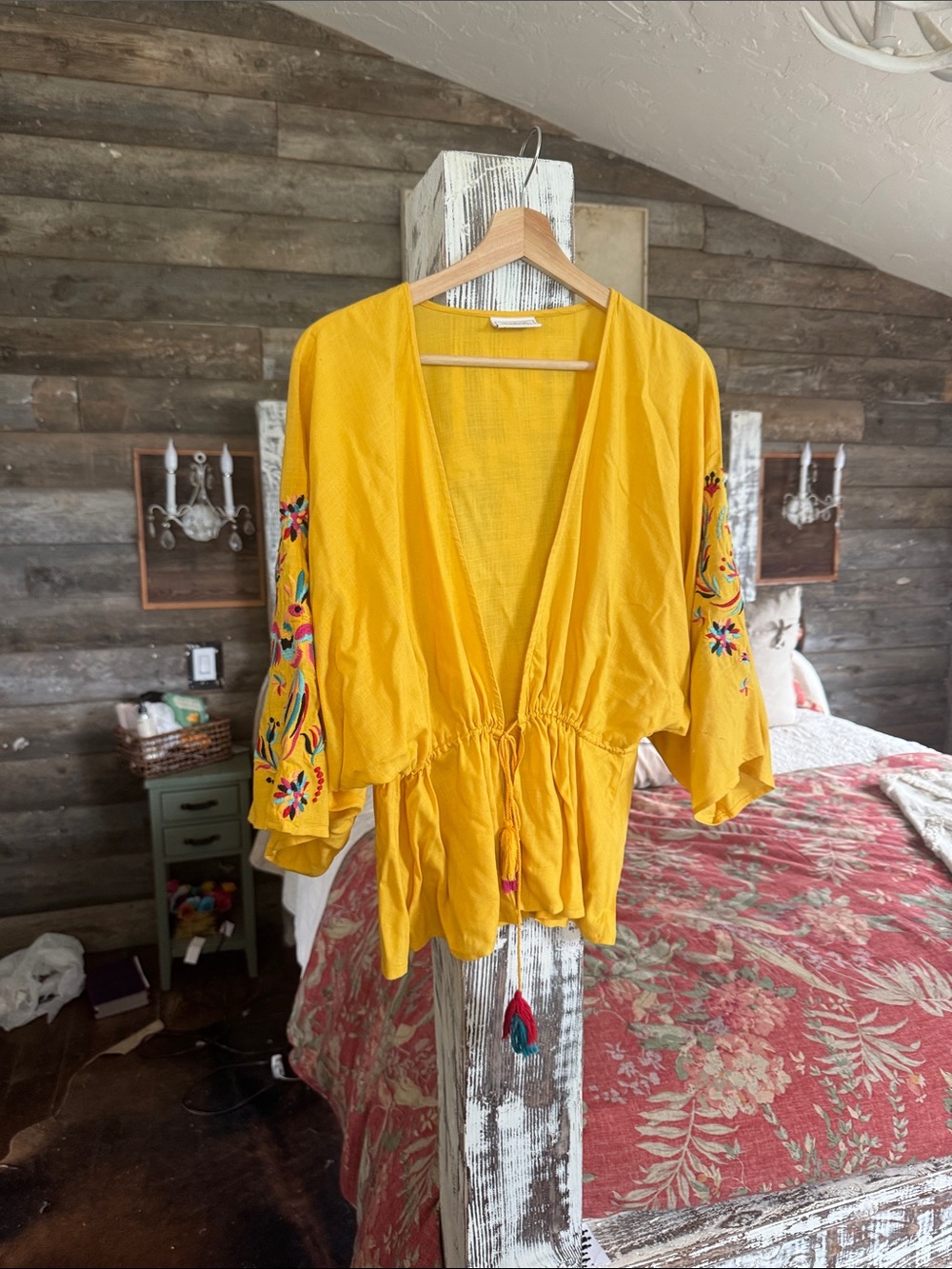 Ariat Yellow Embroidered Tie-Front Tunic